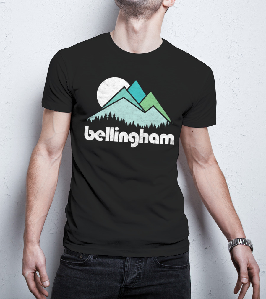 Bellingham Mountains Minimalist Design With Forest And Moon T-Shirt