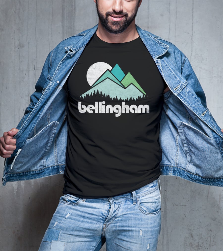 Bellingham Mountains Minimalist Design With Forest And Moon T-Shirt