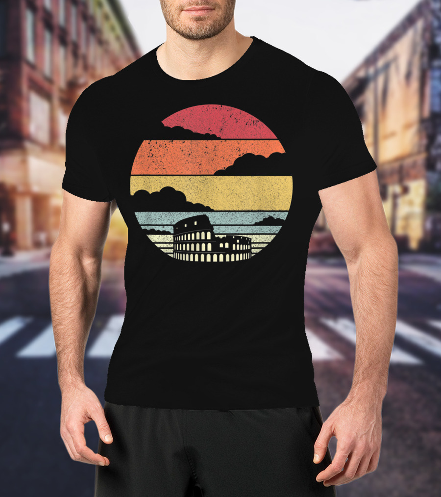 Colosseum Rome Italy Vintage Sunset Stripes T-Shirt