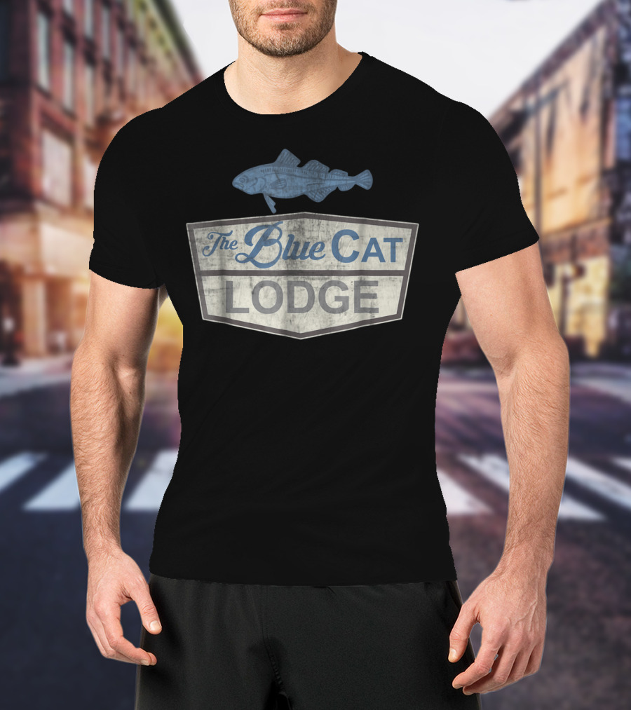The Blue Cat Lodge Distressed Ozark Marina Fish Sign T-Shirt