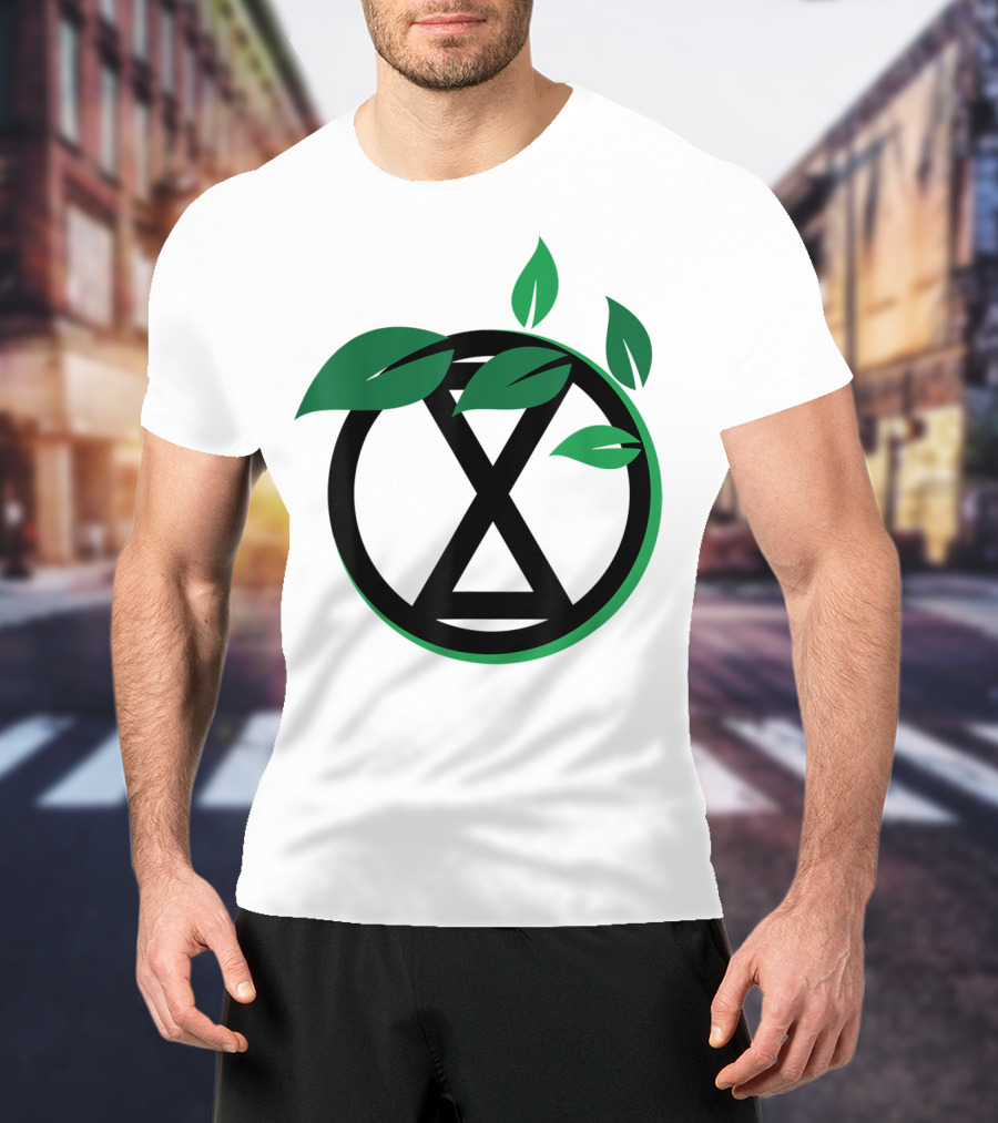 Extinction Rebellion Revolution Symbol With Green Leaves T-Shirt