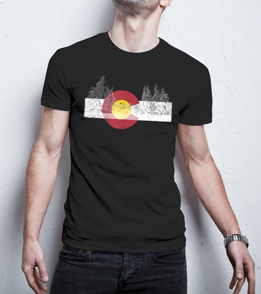 Flag Of Colorado With Snowy Trees Novelty Birthday T-Shirt