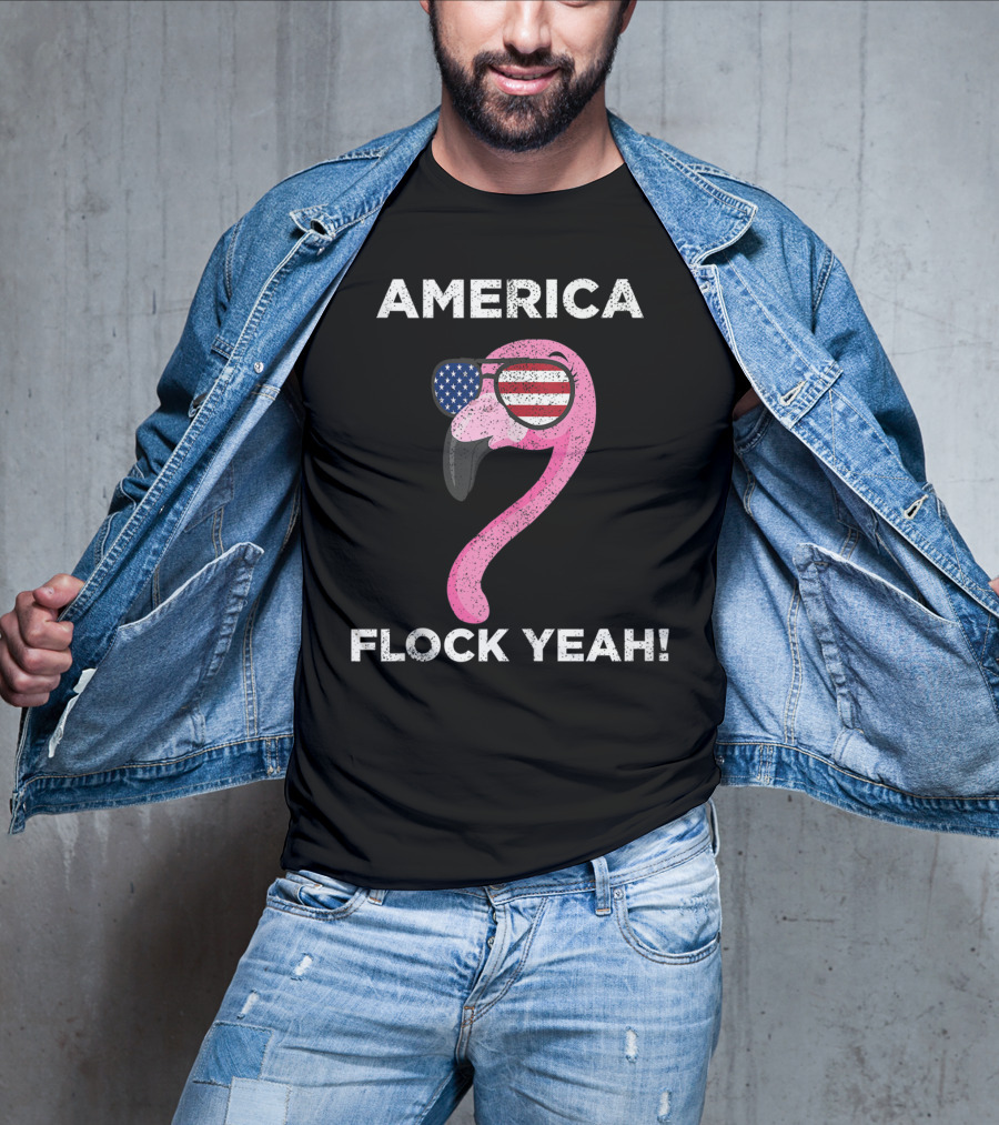 America Flock Yeah Flamingo With American Flag Glasses T-Shirt