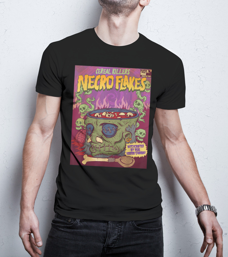 Cereal Killers Necro Flakes Witchcrafted By Real Voodoo Shaman Monster Food Horror Fans Nerds T-Shirt