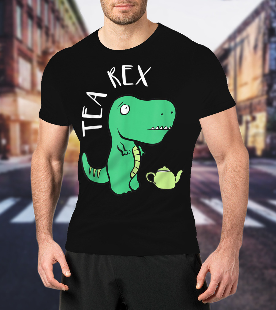 Tea Rex Dino With Green Teapot Cute Tea Time T-Shirt