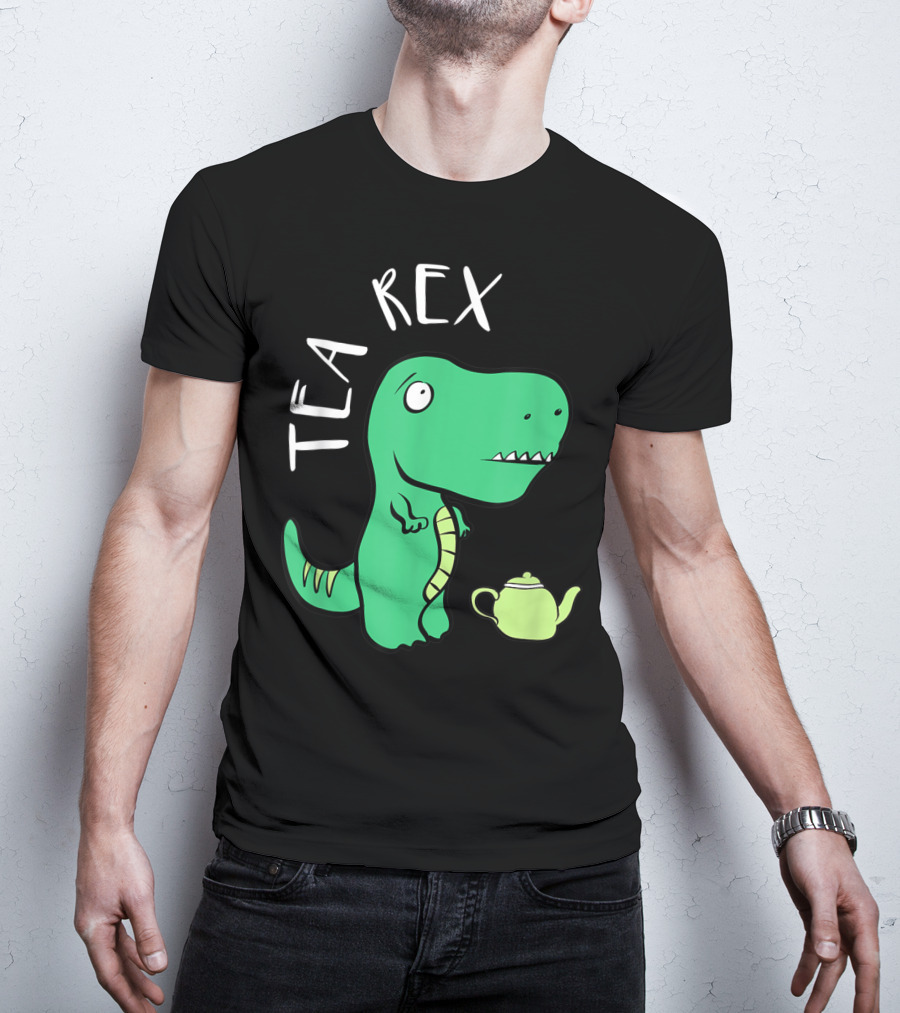 Tea Rex Dino With Green Teapot Cute Tea Time T-Shirt