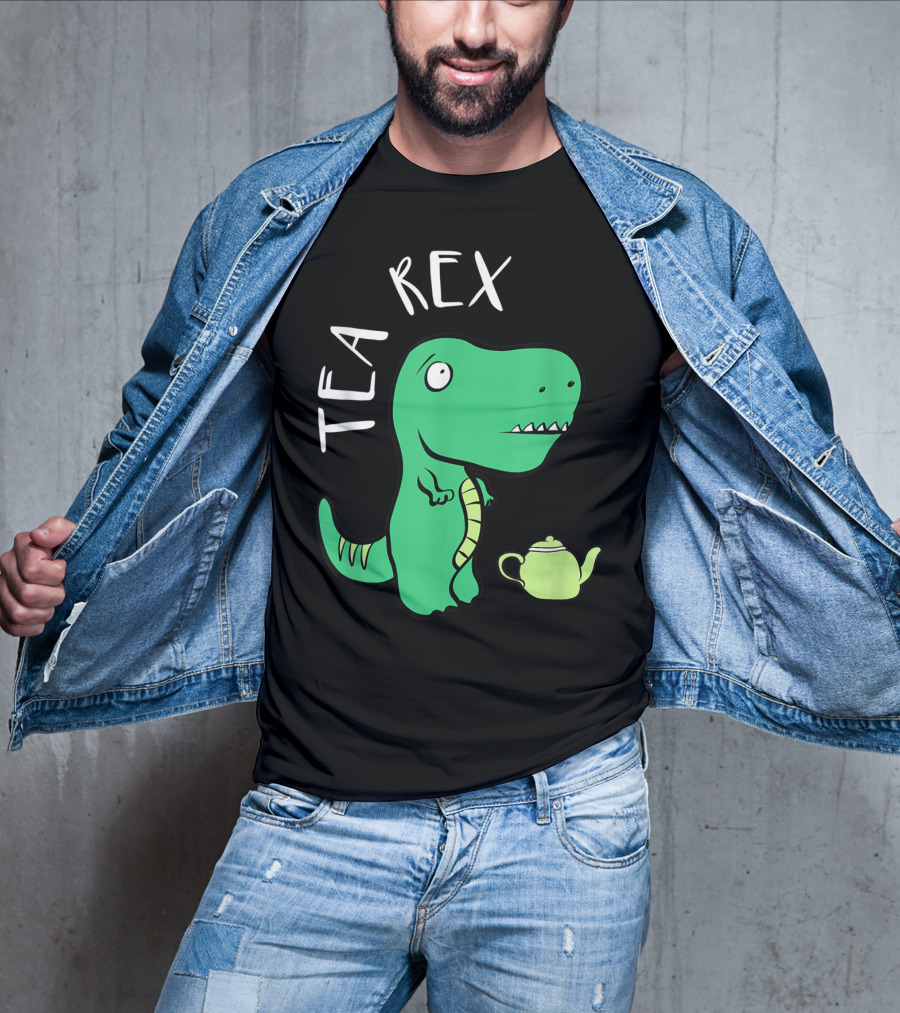 Tea Rex Dino With Green Teapot Cute Tea Time T-Shirt