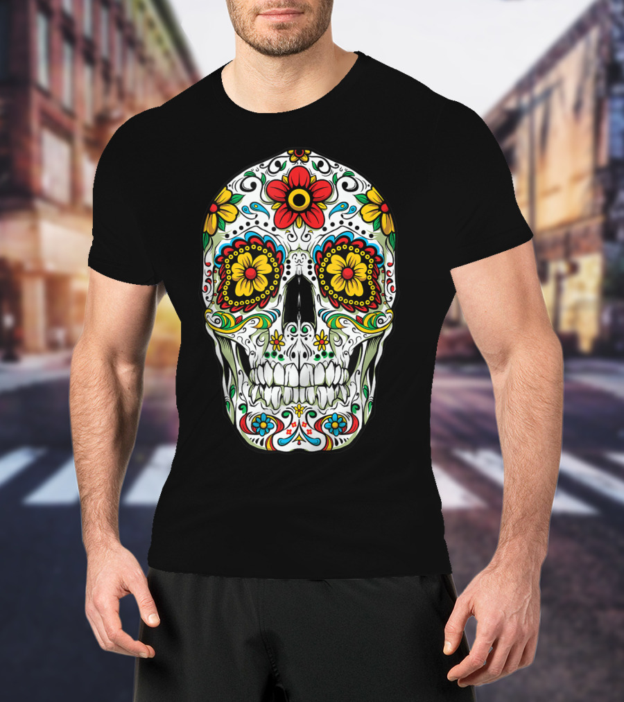 Day Of The Dead Colorful Floral Sugar Skull Cinco De Mayo T-Shirt