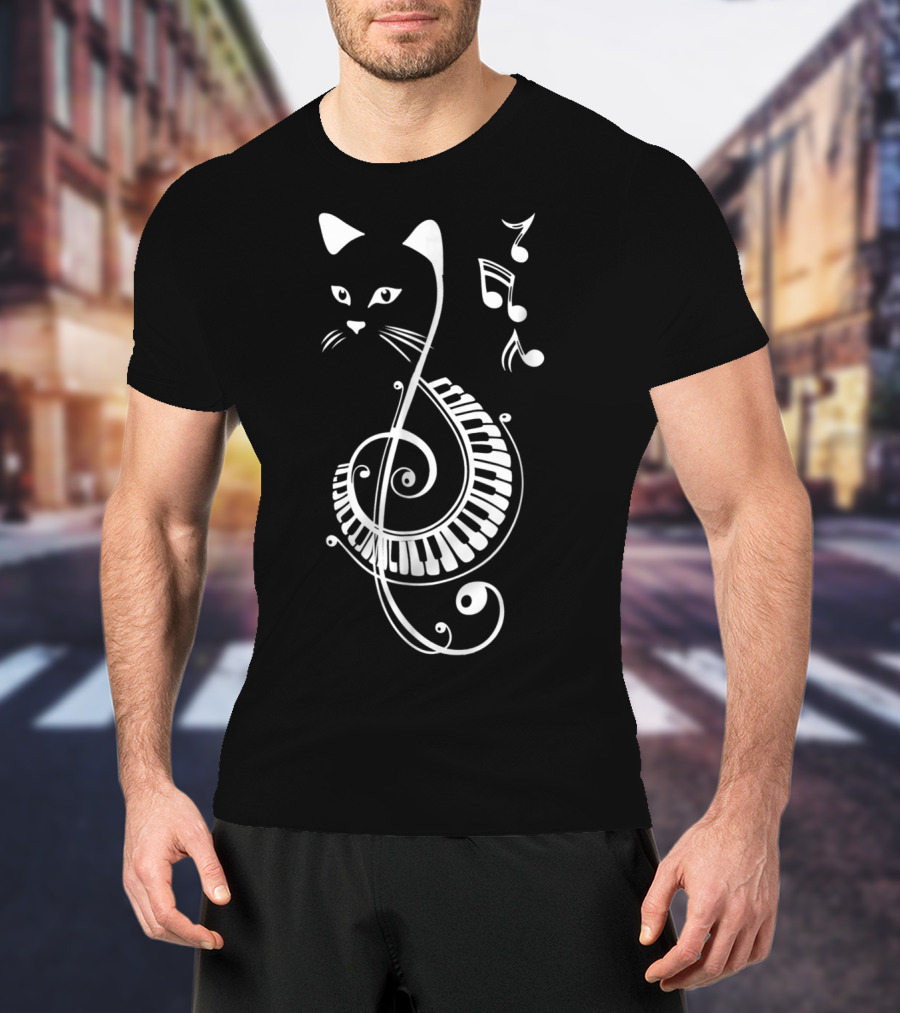 Cat Lovers Musical Note Treble Clef Keyboard T-Shirt