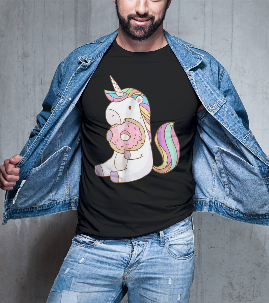 Cute Hungry Unicorn Enjoying A Delicious Donut With Sprinkles T-Shirt