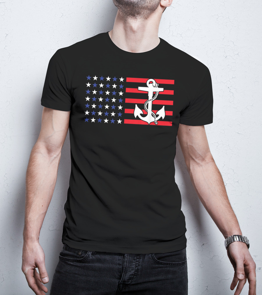 American Flag Anchor Patriotic Military July Navy USA T-Shirt