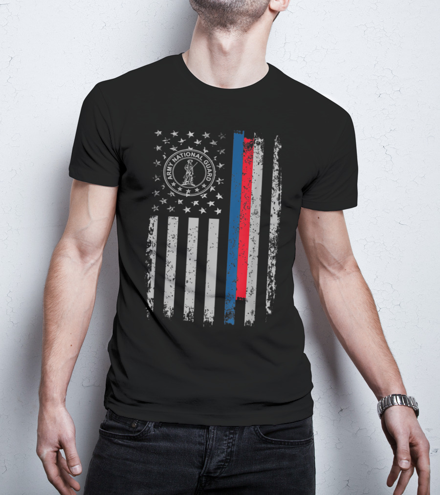 American Flag Army National Guard Symbol With Distressed Stripes T-Shirt