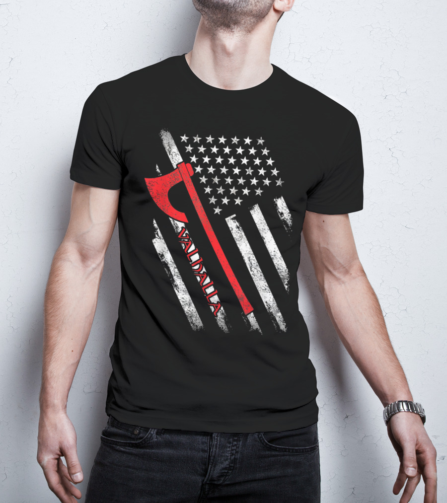 Valhalla American Viking Axe Flag T-Shirt