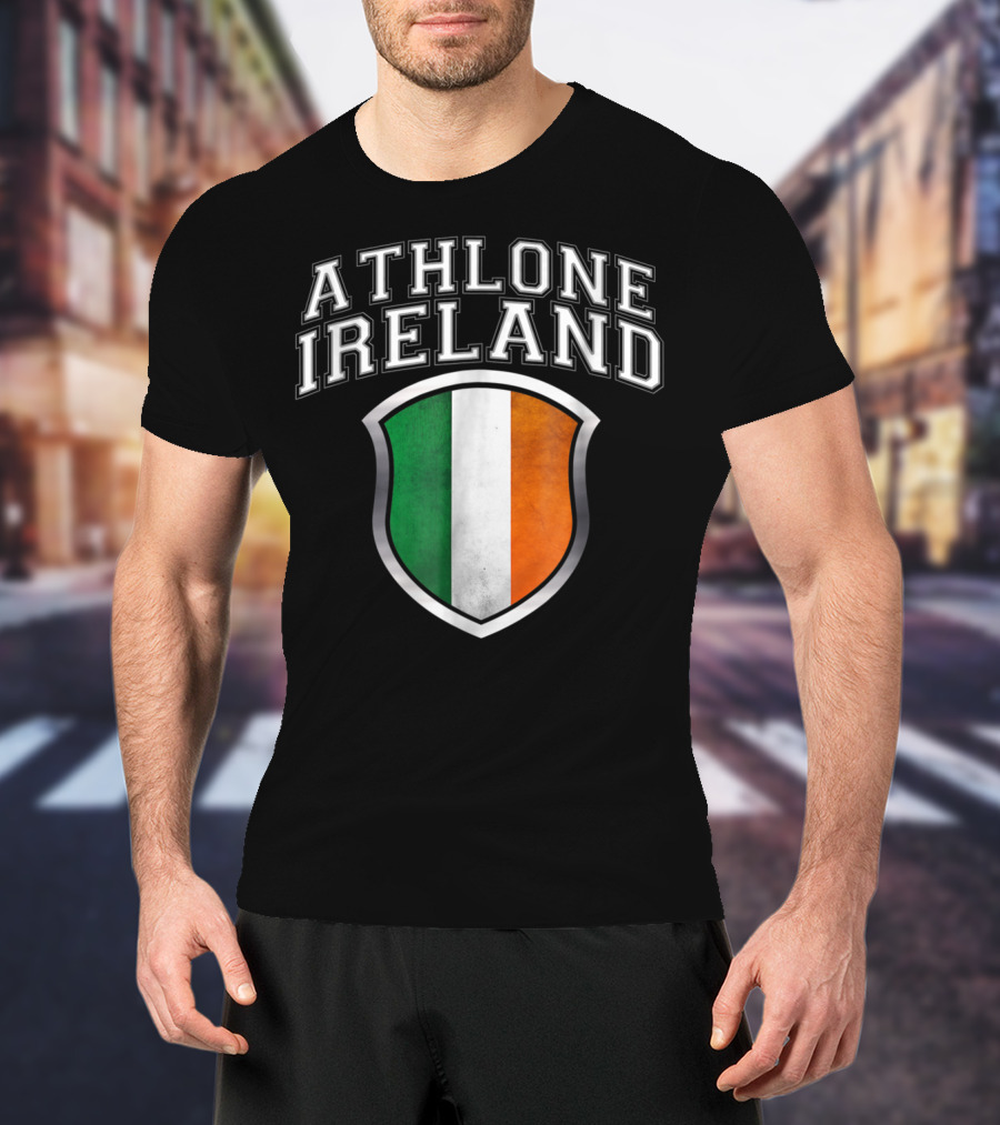 Athlone Ireland With Irish Flag Shield Crest T-Shirt