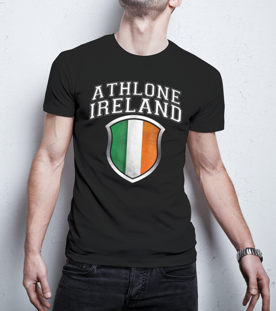 Athlone Ireland With Irish Flag Shield Crest T-Shirt