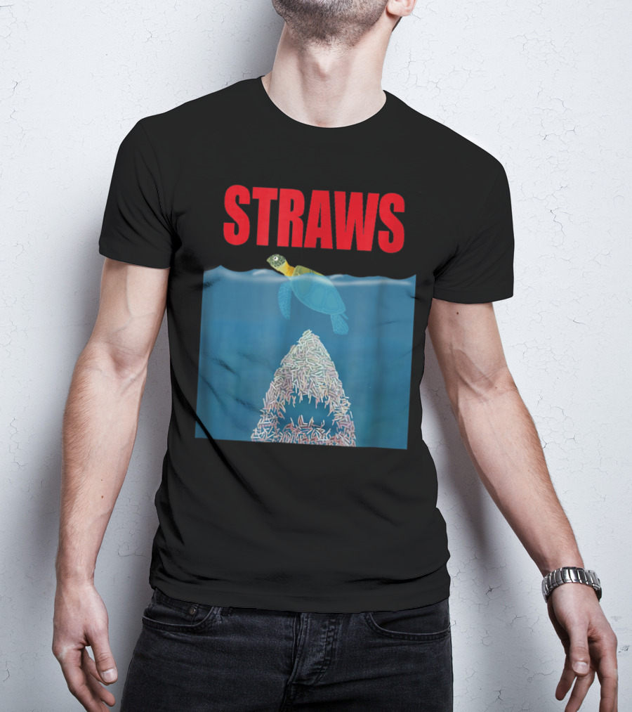 Straws Sea Turtle Save Earth Ban Plastics T-Shirt