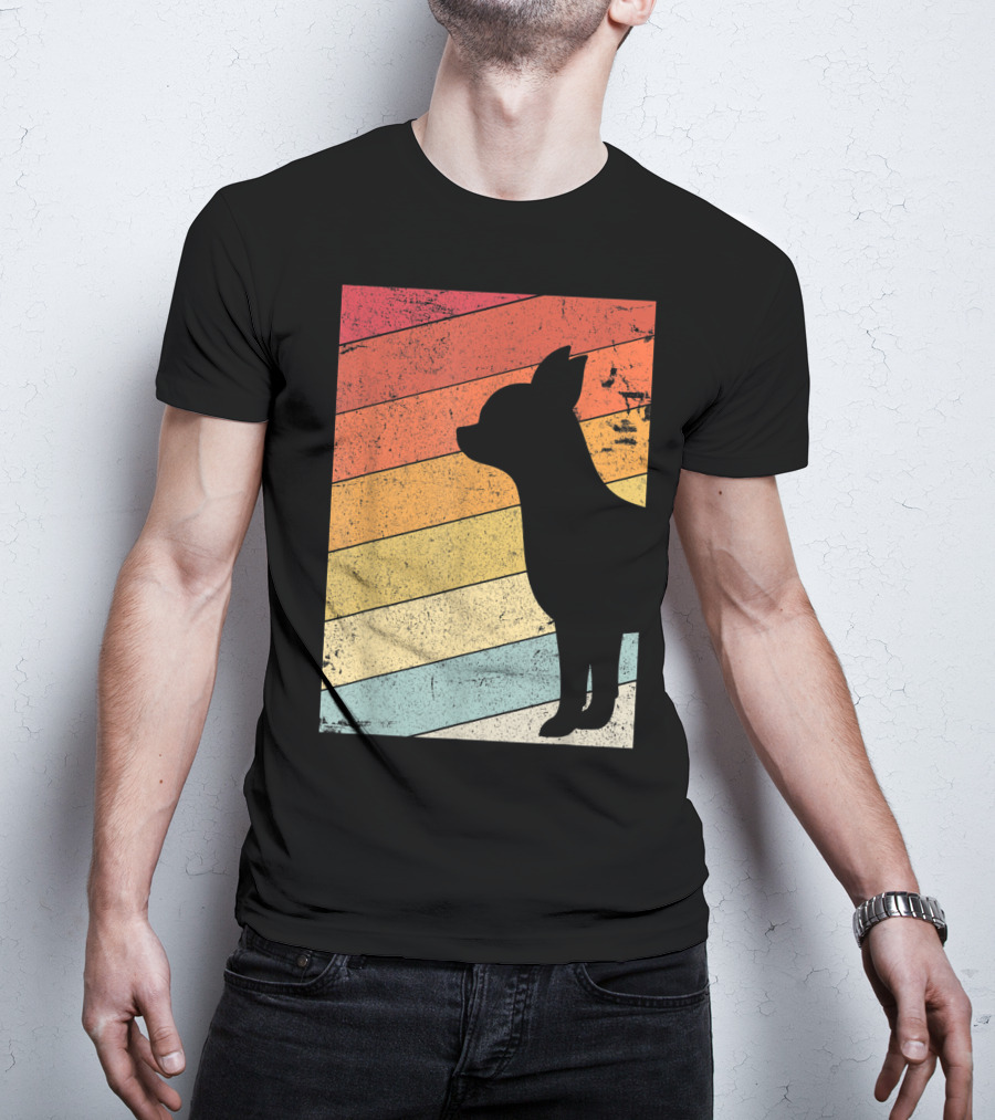 Chihuahua Style Retro Silhouette With Vintage Rainbow Stripes T-Shirt