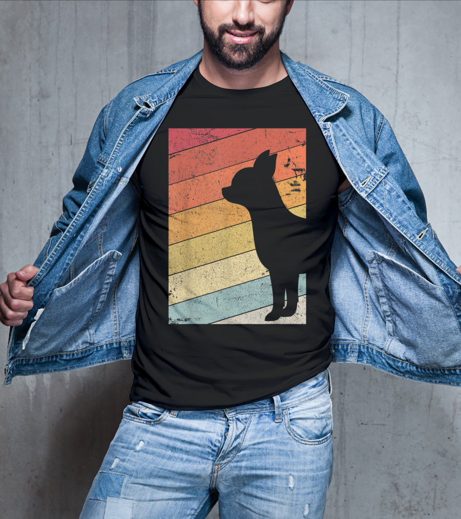 Chihuahua Style Retro Silhouette With Vintage Rainbow Stripes T-Shirt