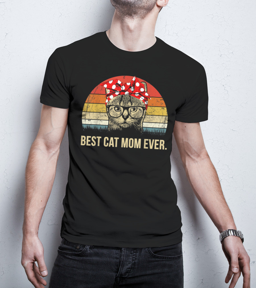 Best Cat Mom Ever Vintage Retro Graphic Cat MomyGift T-Shirt