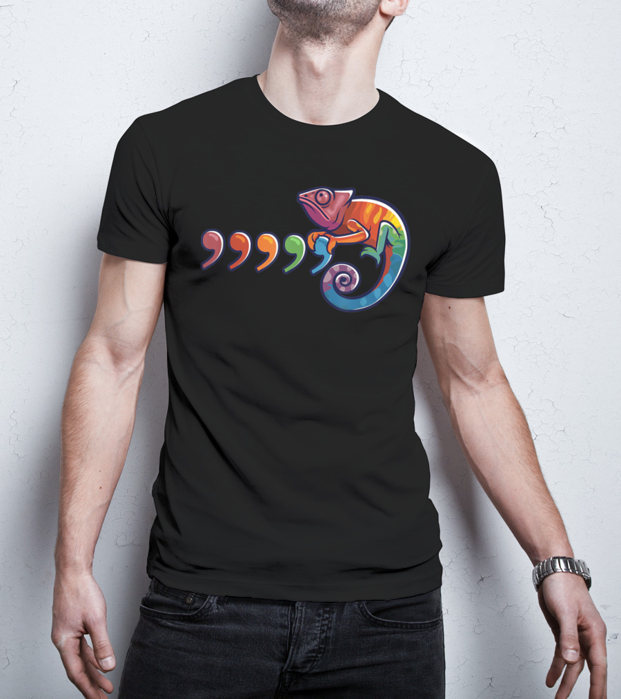 Comma Chameleon Colorful 80's Throwback T-Shirt