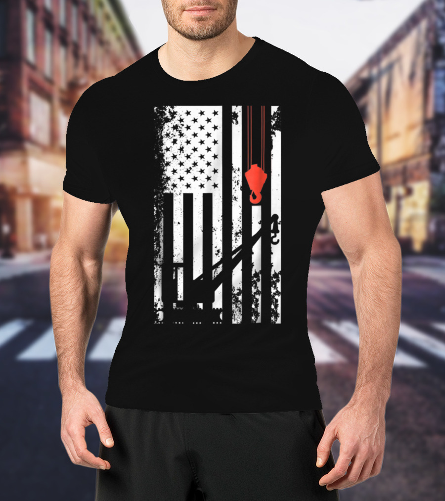 American Flag Crane Operator Hook And Lines T-Shirt