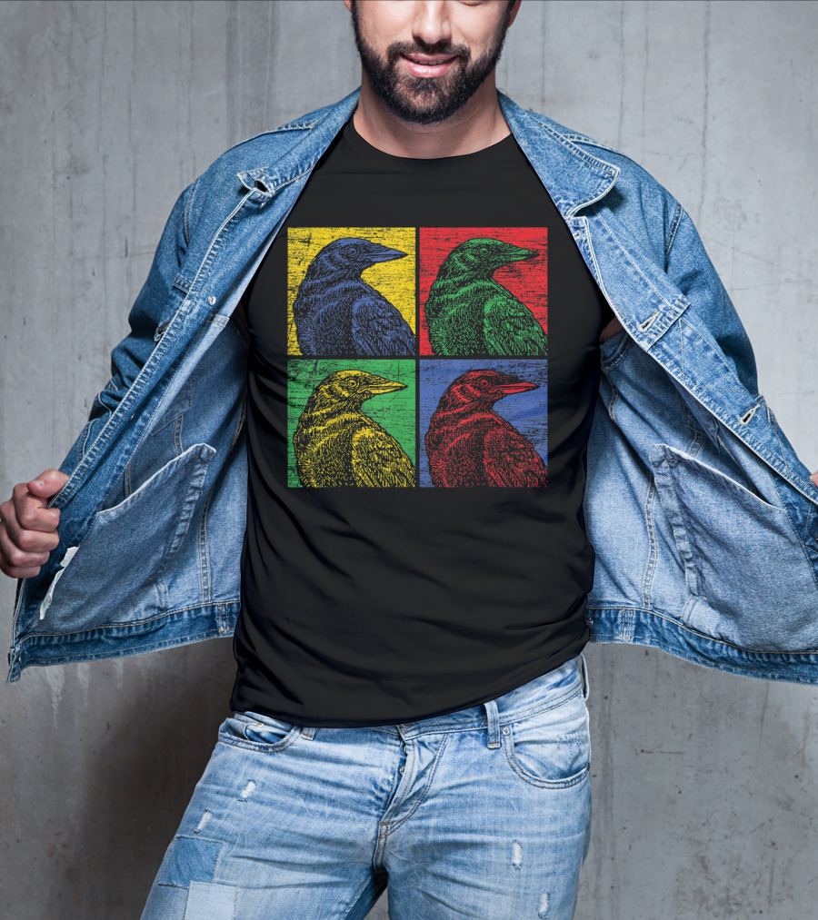 Vintage Raven Colorful Pop Art Crow Bird Lover T-Shirt