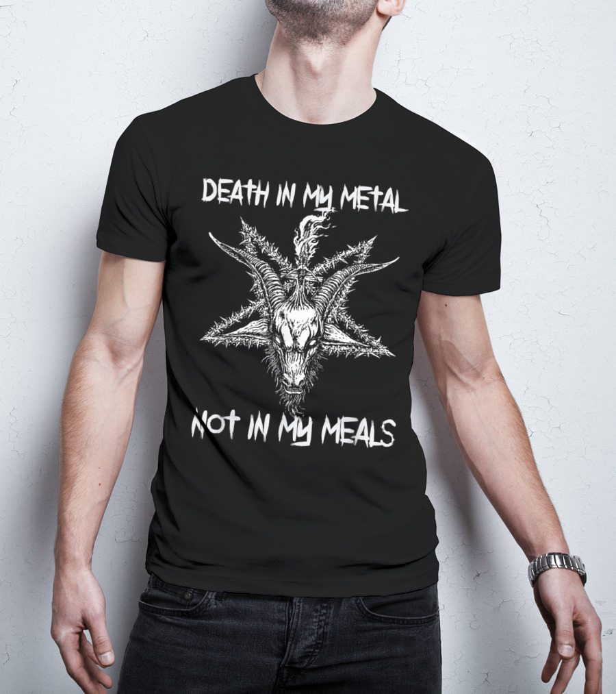 Death In My Metal Not In My Meals Vegan Metal Music Goat Pentagram T-Shirt