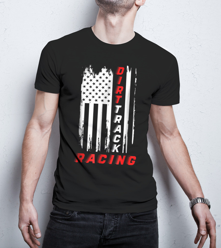 Dirt Track Racing American Flag Grunge T-Shirt