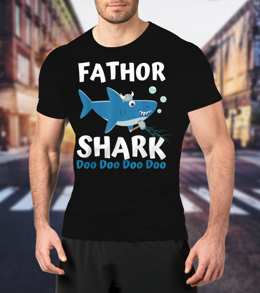 Fathor Shark Doo Doo Doo Doo Viking Father's Day Hero T-Shirt