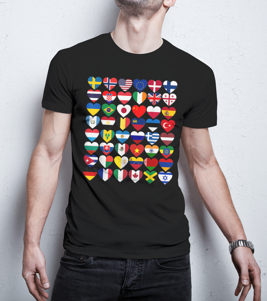 Flags Of The Countries Of The World Heart Shape Collection T-Shirt