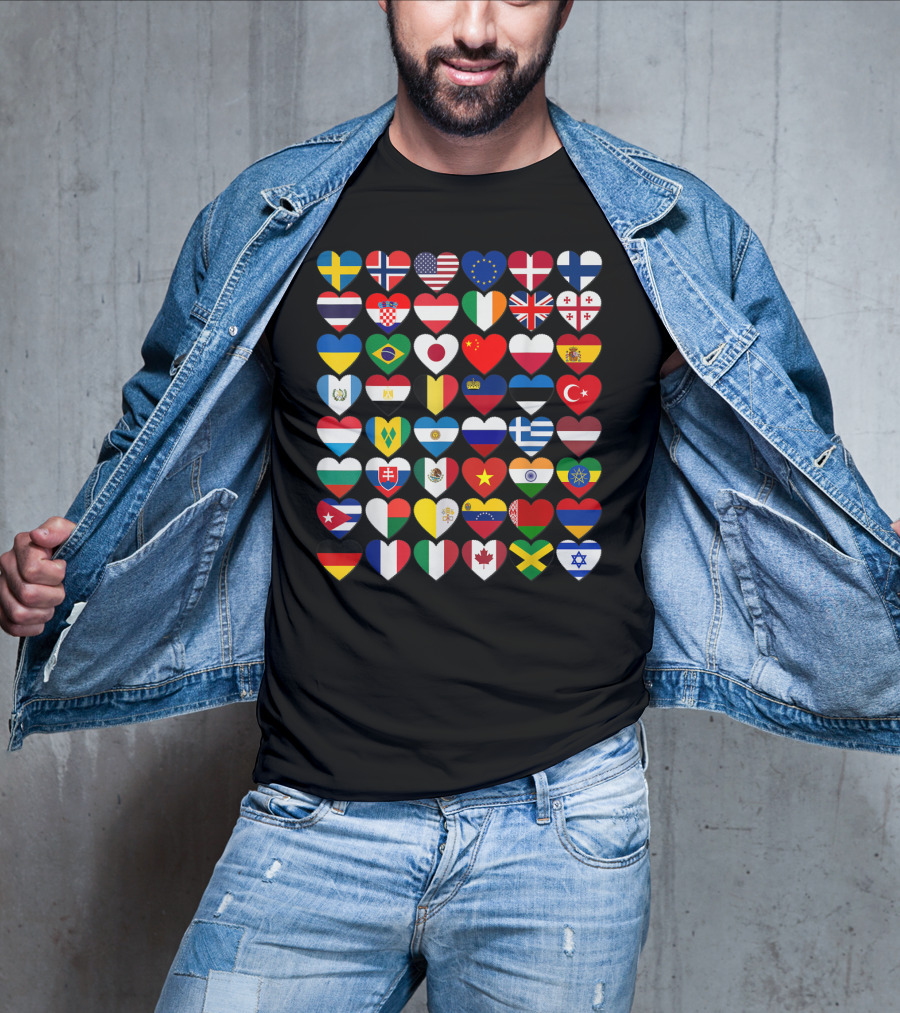 Flags Of The Countries Of The World Heart Shape Collection T-Shirt