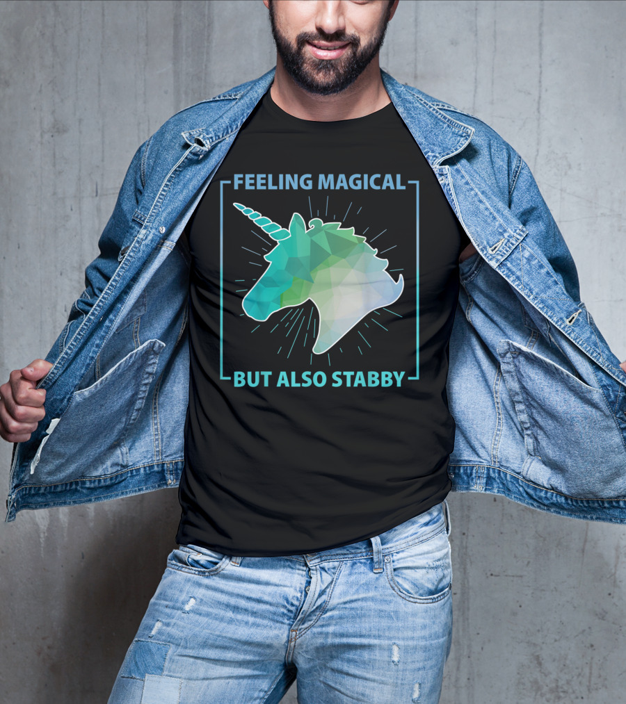 Feeling Magical But Also Stabby Funny Cute Unicorn Geometric Head T-Shirt