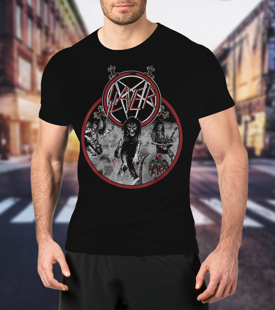 Slayer Live Undead Pentagram Zombies Skulls Battleground T-Shirt