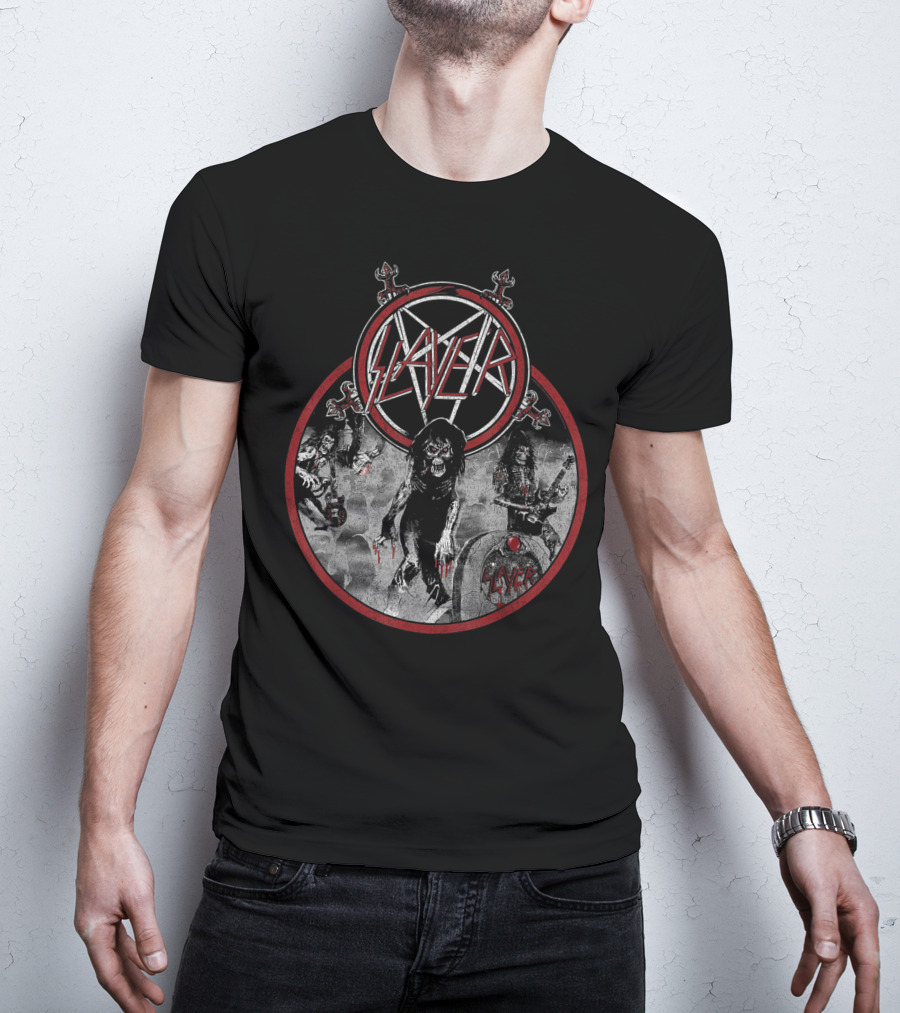 Slayer Live Undead Pentagram Zombies Skulls Battleground T-Shirt
