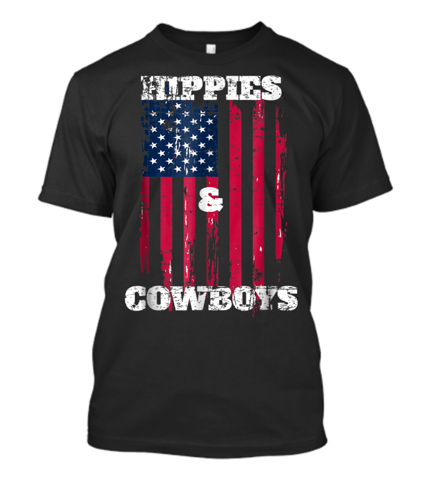 Hippies Cowboys And American Flag Distressed Look T-Shirt