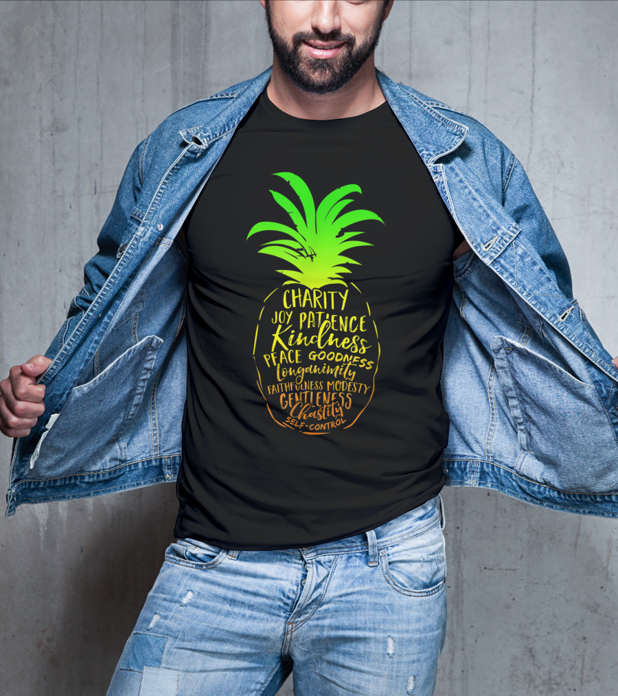 Holy Spirit Catholic Pineapple Charity Joy Patience Kindness Peace Goodness Longanimity Faithfulness Modesty Gentleness Chastity Self-Control T-Shirt