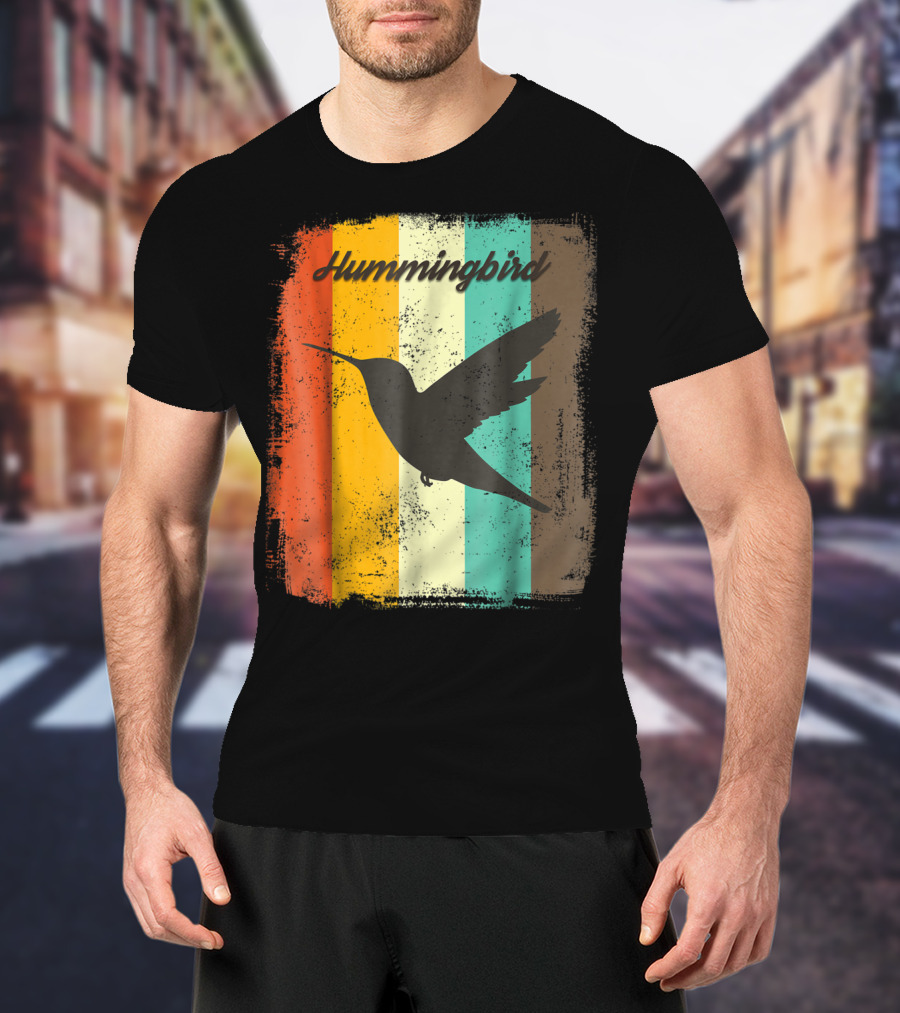 Hummingbird 70s Vintage Bird Lover Retro Stripes T-Shirt