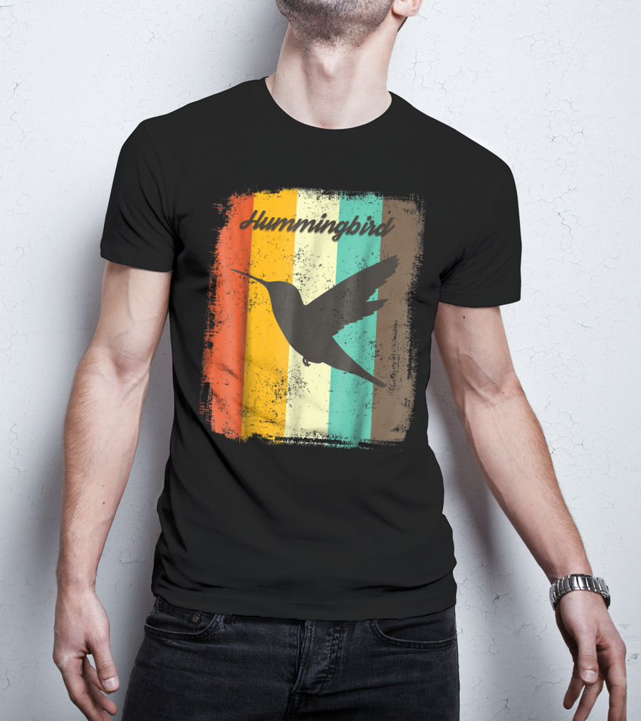 Hummingbird 70s Vintage Bird Lover Retro Stripes T-Shirt