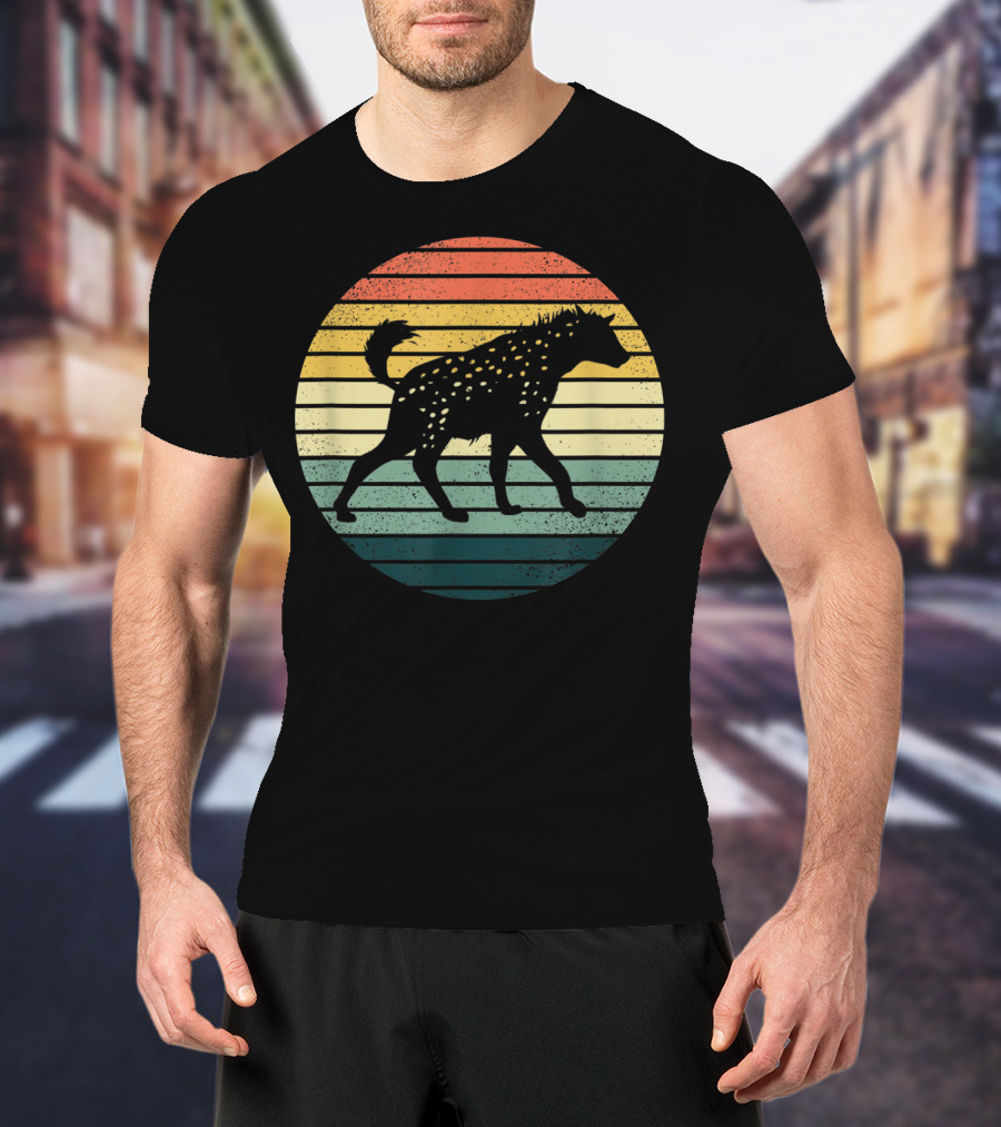 Hyena Vintage Silhouette Retro Stripes Sunset Animal T-Shirt