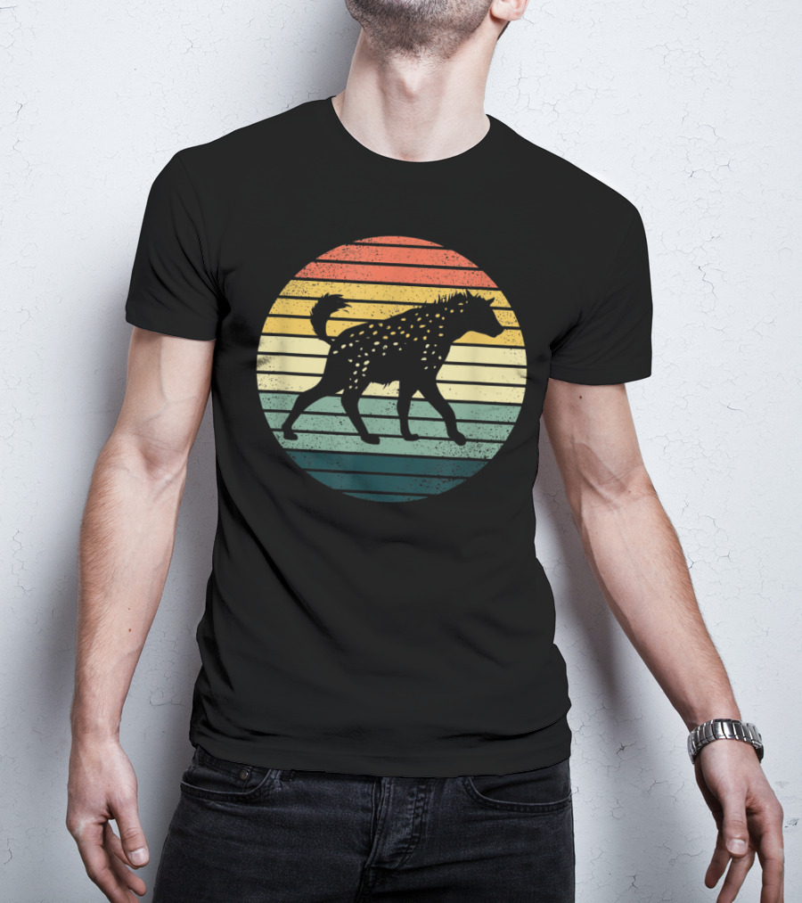 Hyena Vintage Silhouette Retro Stripes Sunset Animal T-Shirt