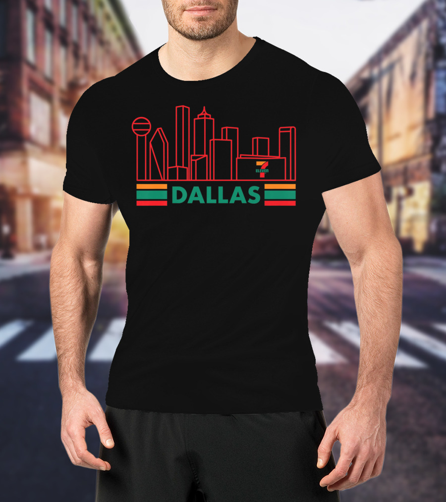 Dallas Skyline Neon Style With 7-Eleven T-Shirt