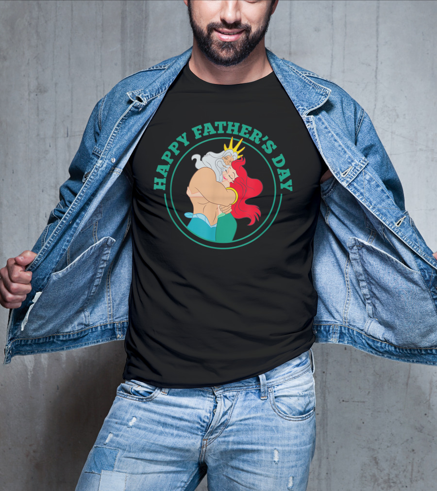 Happy Father's Day Disney The Little Mermaid Ariel And King Triton Hug T-Shirt