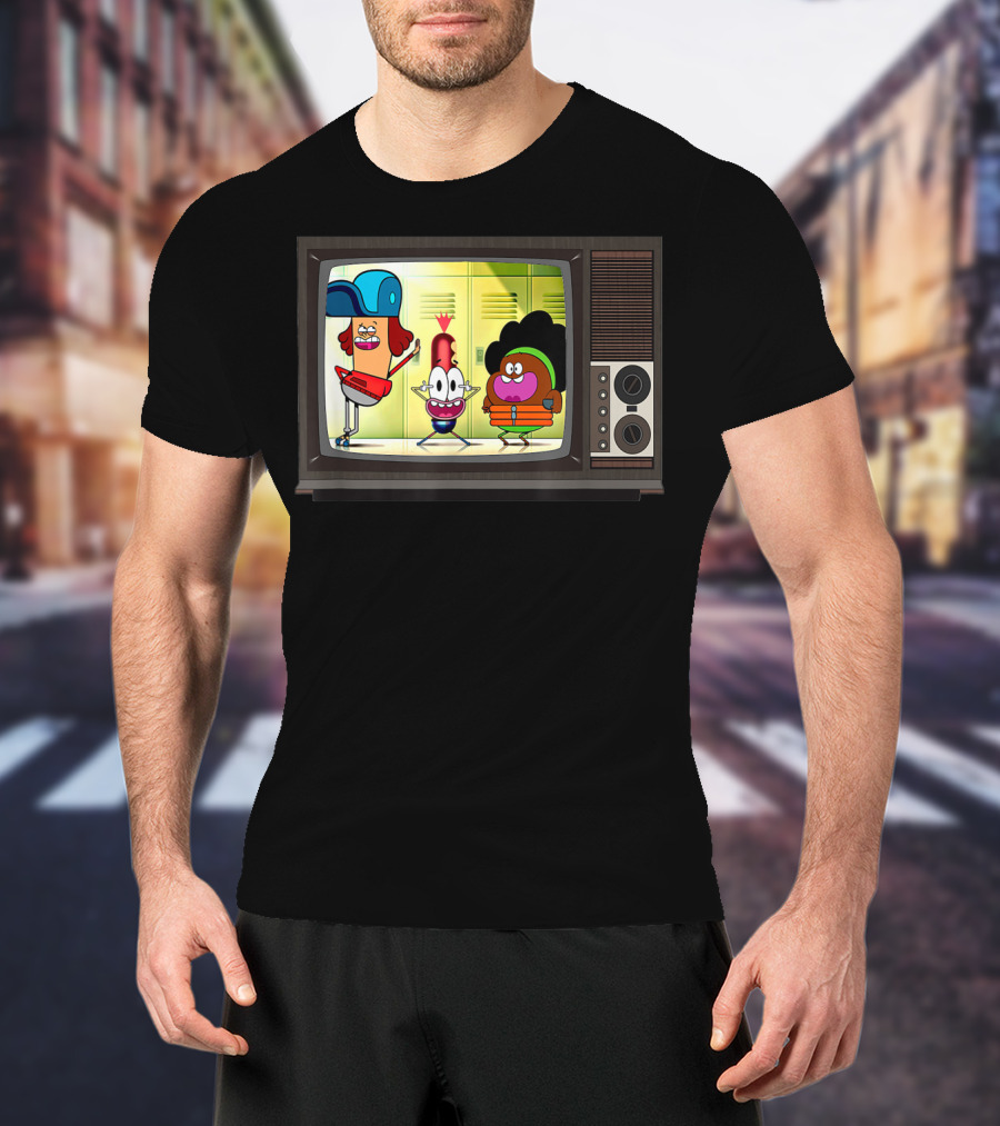 Funny Pinky Hotdog Silly JJ Kids TV Retro Cartoon Characters T-Shirt