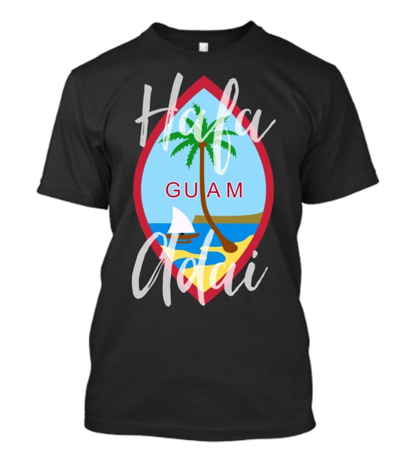 Hafa Adai Guam Palm Tree Beach Sailboat Emblem T-Shirt