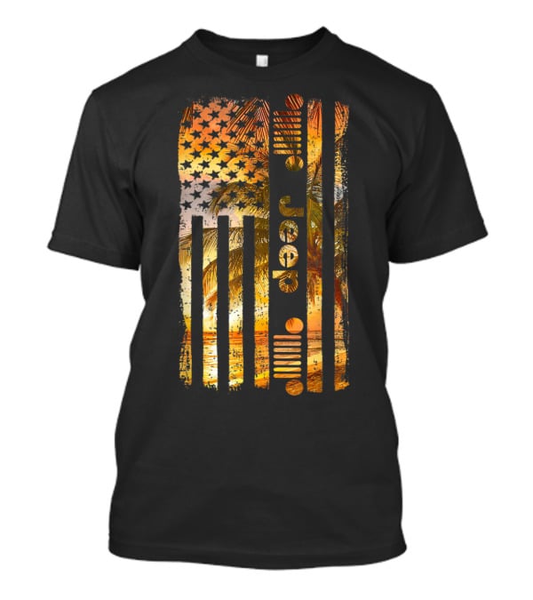 Jeep American Flag Tropical Palm Beach Summer T-Shirt
