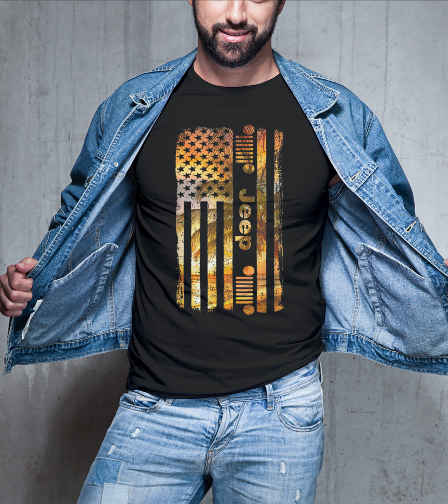 Jeep American Flag Tropical Palm Beach Summer T-Shirt