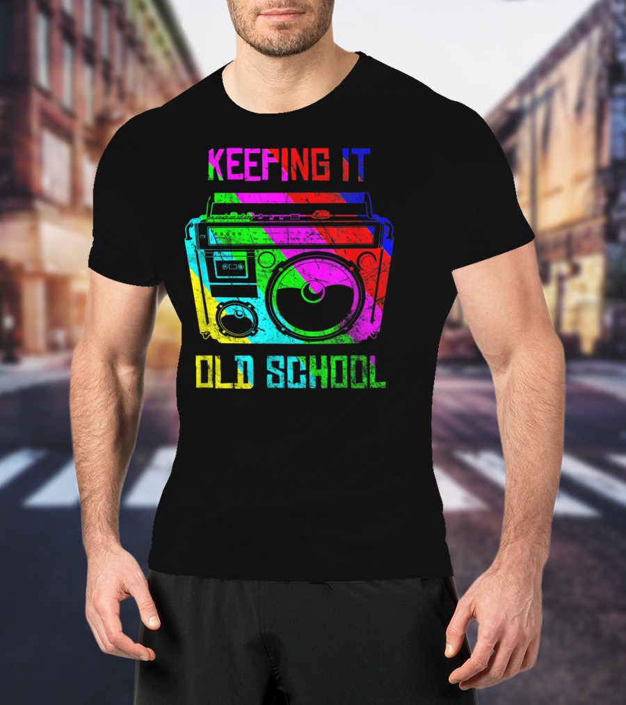 Keeping It Old School Boombox Retro Rainbow 80s Vibes T-Shirt