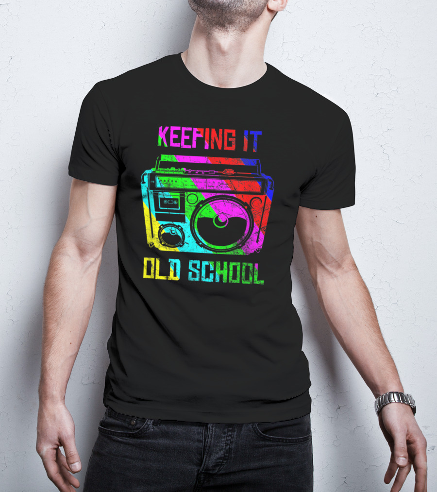 Keeping It Old School Boombox Retro Rainbow 80s Vibes T-Shirt
