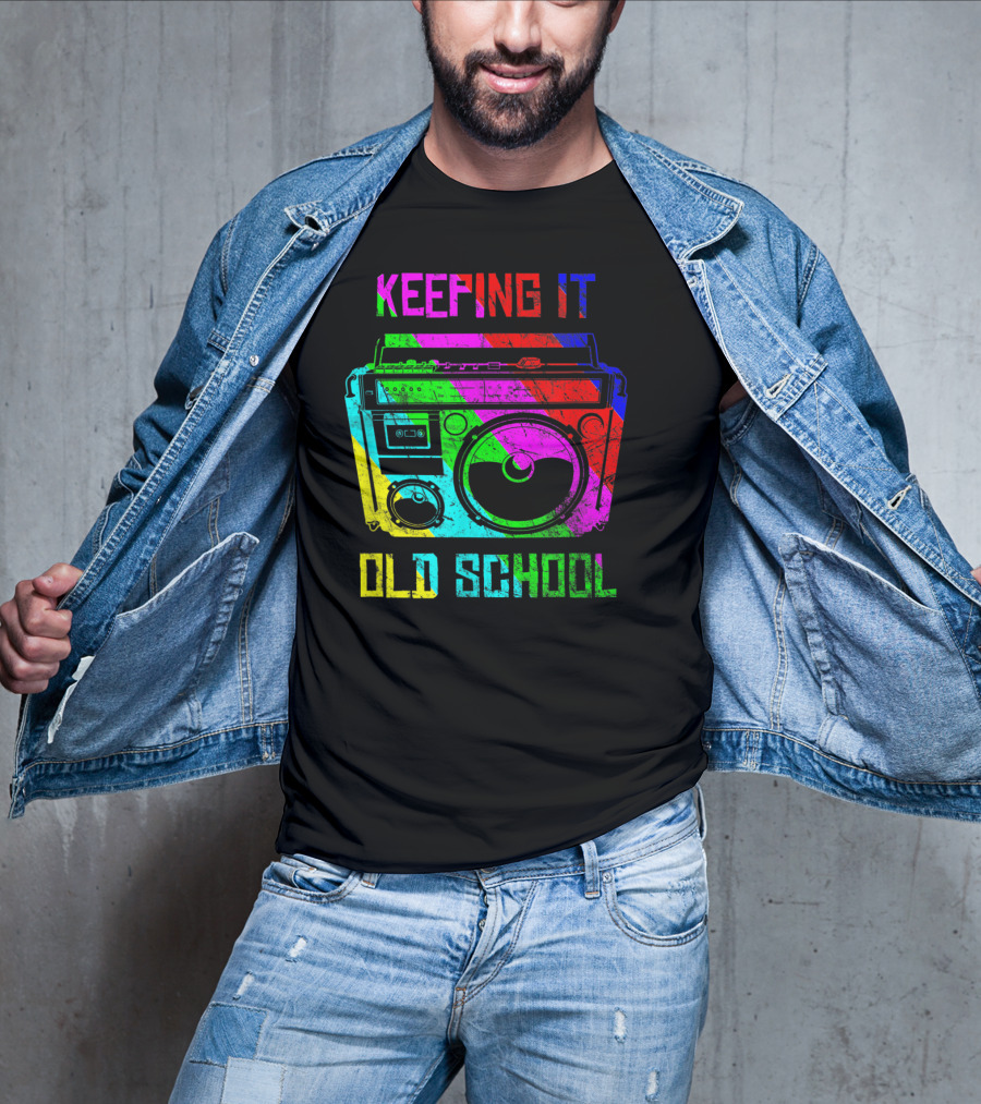 Keeping It Old School Boombox Retro Rainbow 80s Vibes T-Shirt