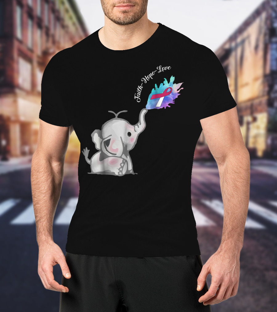 Faith Hope Love Cute Elephant Head Neck Cancer Awareness Warrior T-Shirt